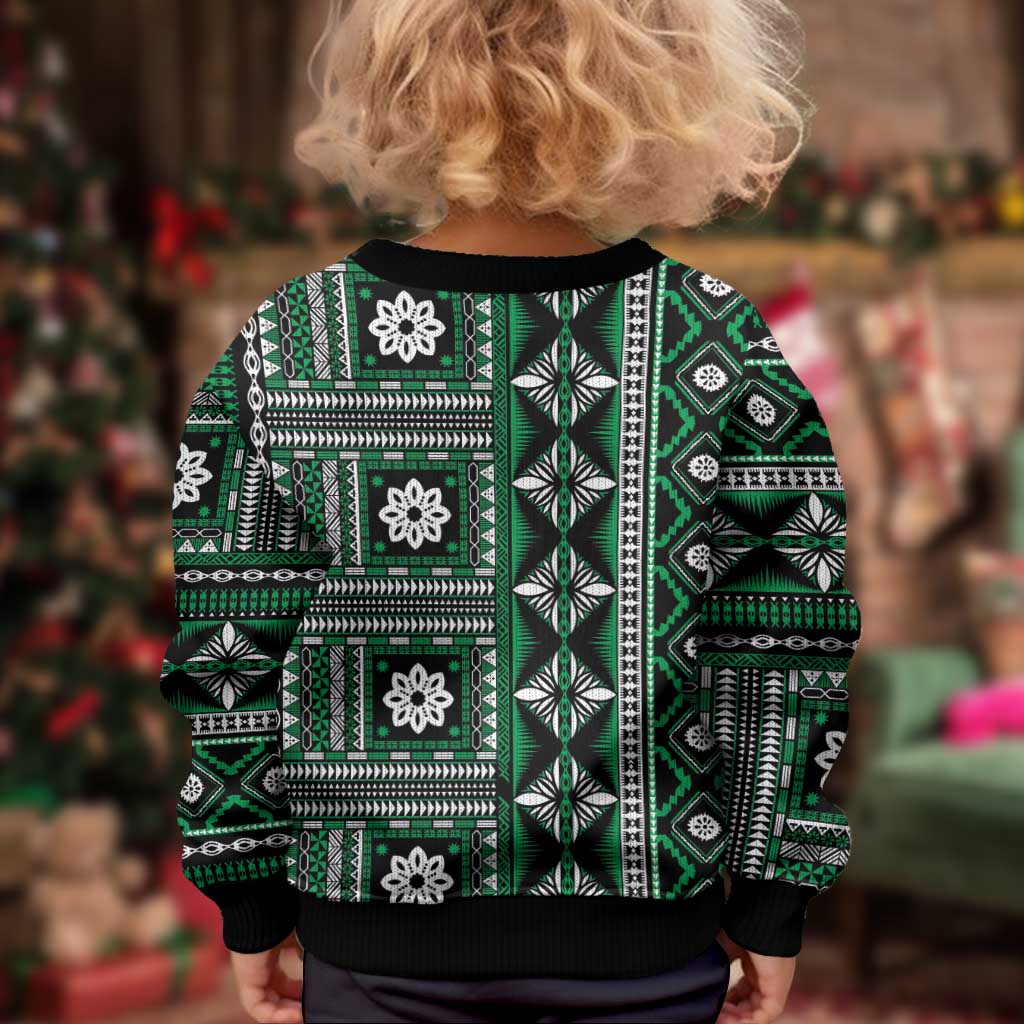 Fiji Masi Tapa Pattern Green Kid Ugly Christmas Sweater - Polynesian Pride