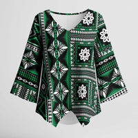 Fiji Masi Tapa Pattern Green Kimono Sleeve Blouse - Polynesian Pride