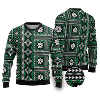 Fiji Masi Tapa Pattern Green Ugly Christmas Sweater - Polynesian Pride