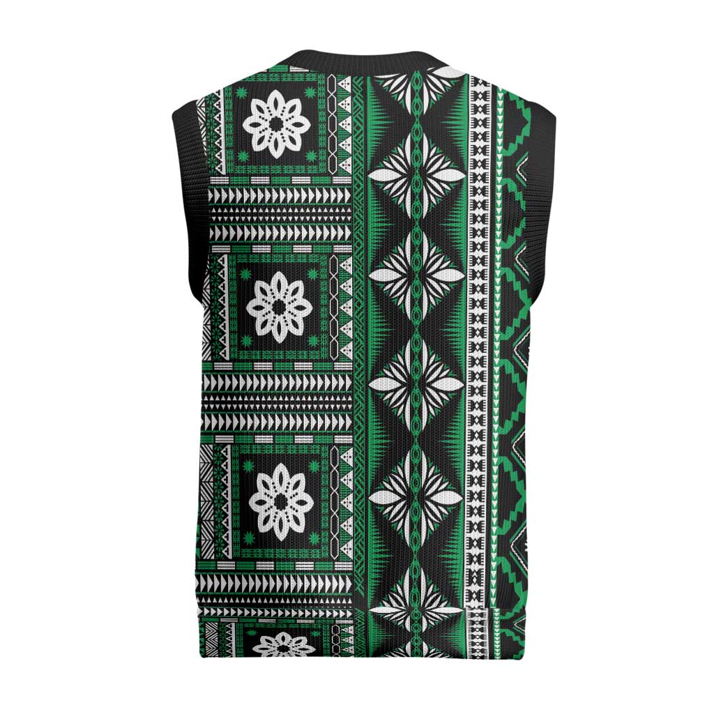 Fiji Masi Tapa Pattern Green Christmas Knitted V-Neck Vest - Polynesian Pride