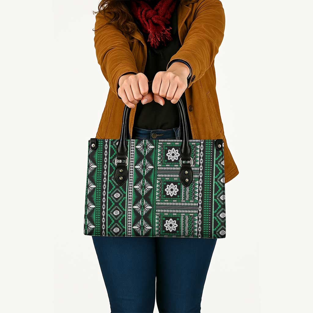 Fiji Masi Tapa Pattern Green Leather Bag - Polynesian Pride