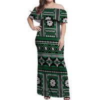 Fiji Masi Tapa Pattern Green Off Shoulder Maxi Dress - Polynesian Pride