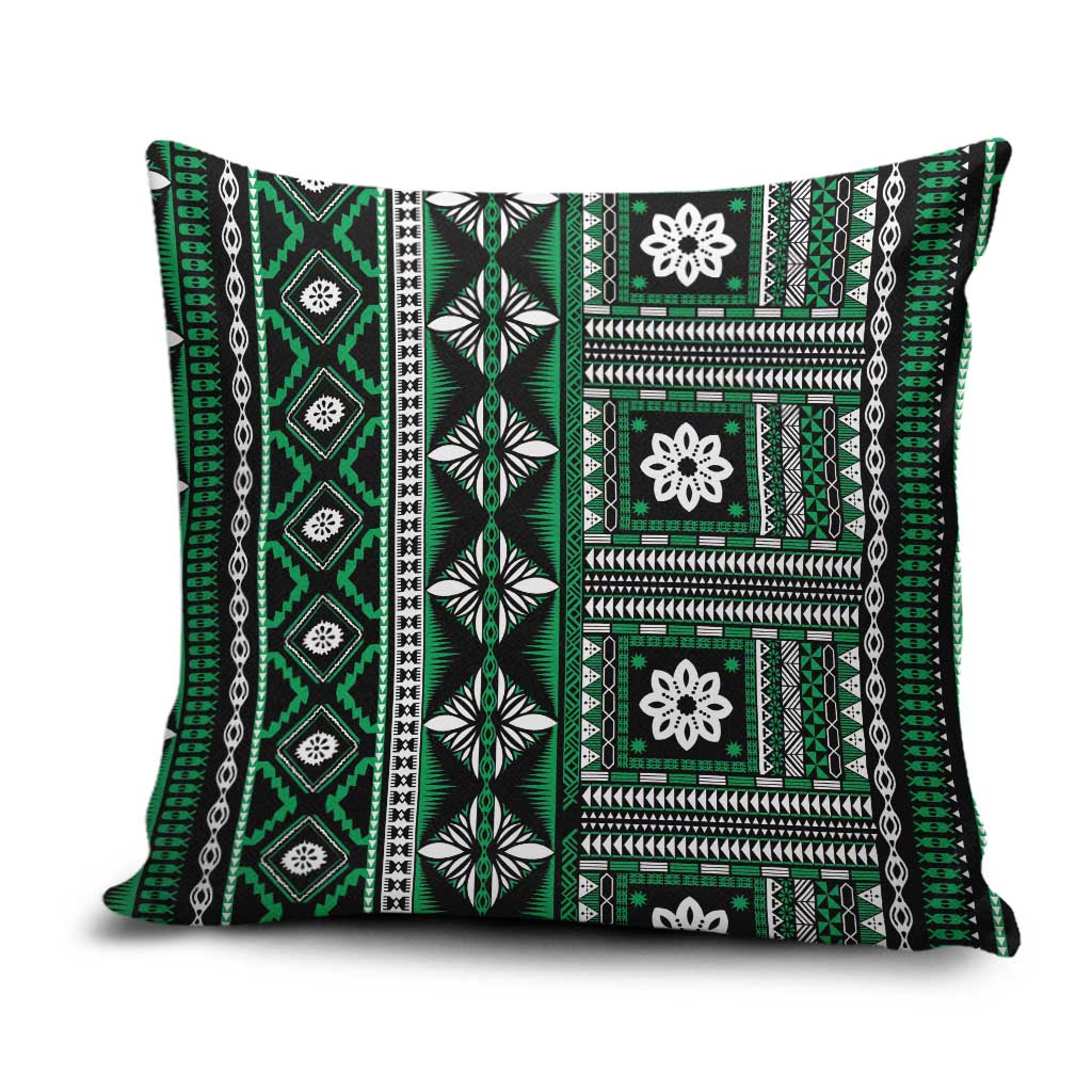 Fiji Masi Tapa Pattern Green Pillow Cover - Polynesian Pride