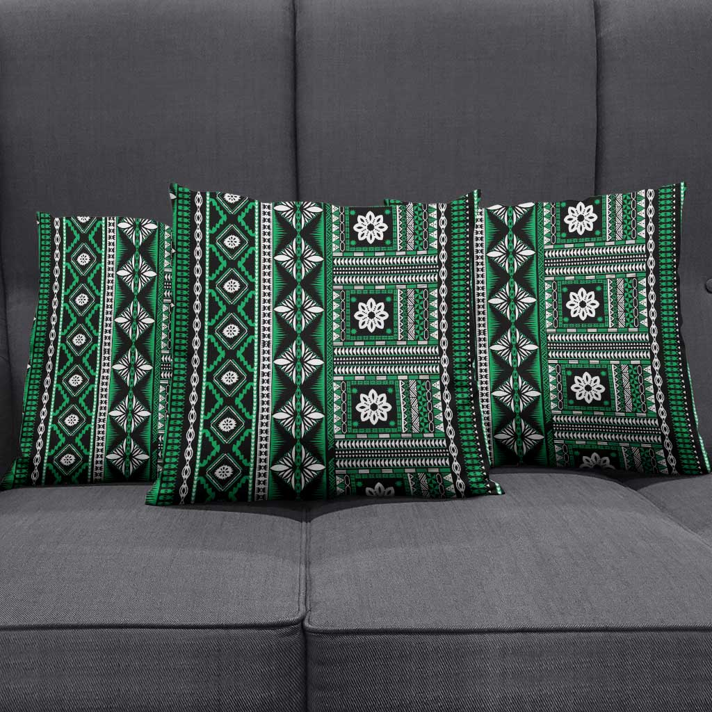 Fiji Masi Tapa Pattern Green Pillow Cover - Polynesian Pride