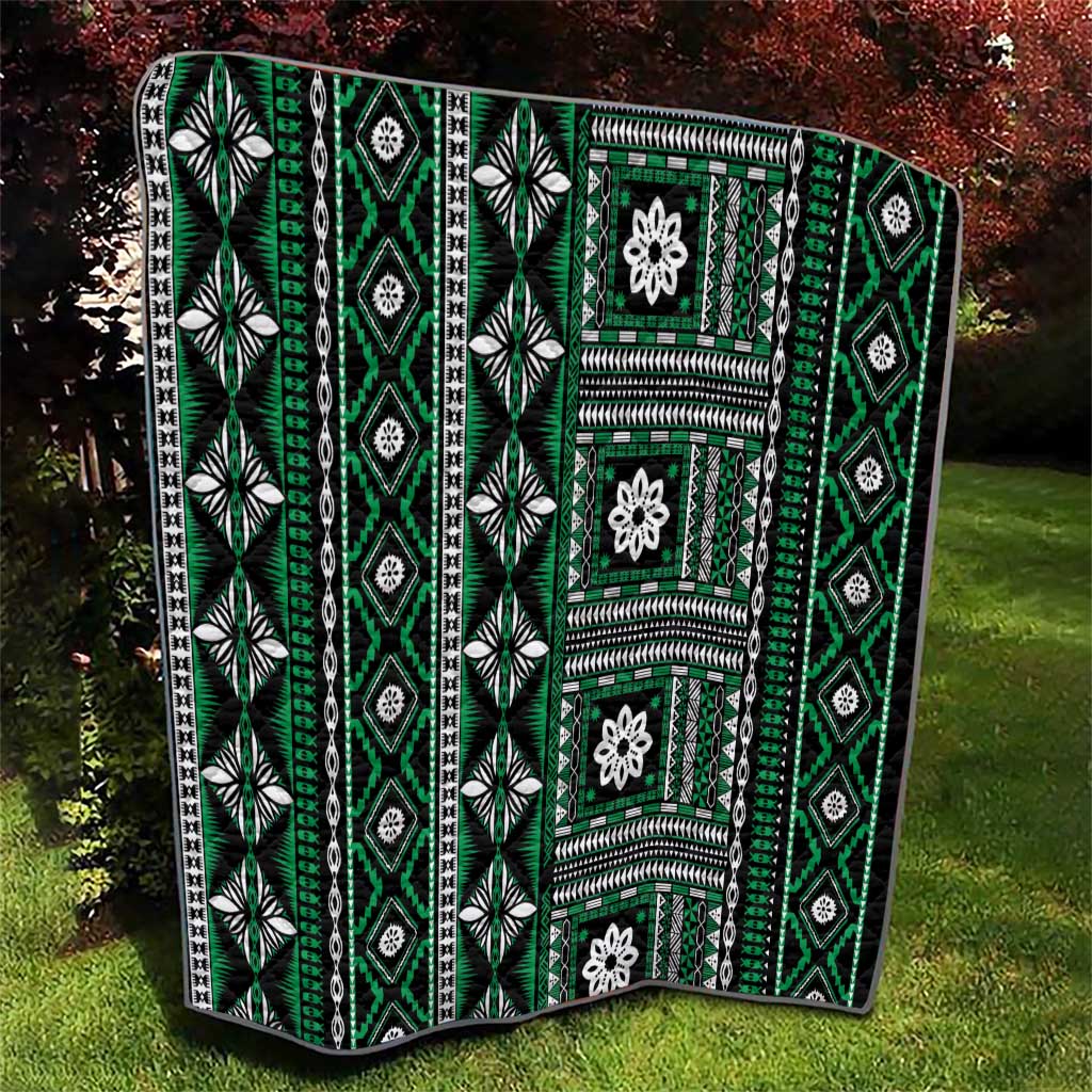 Fiji Masi Tapa Pattern Green Quilt - Polynesian Pride