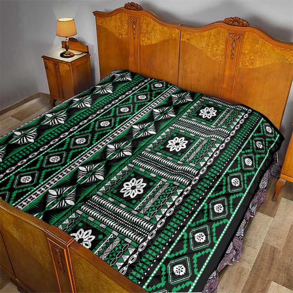 Fiji Masi Tapa Pattern Green Quilt - Polynesian Pride