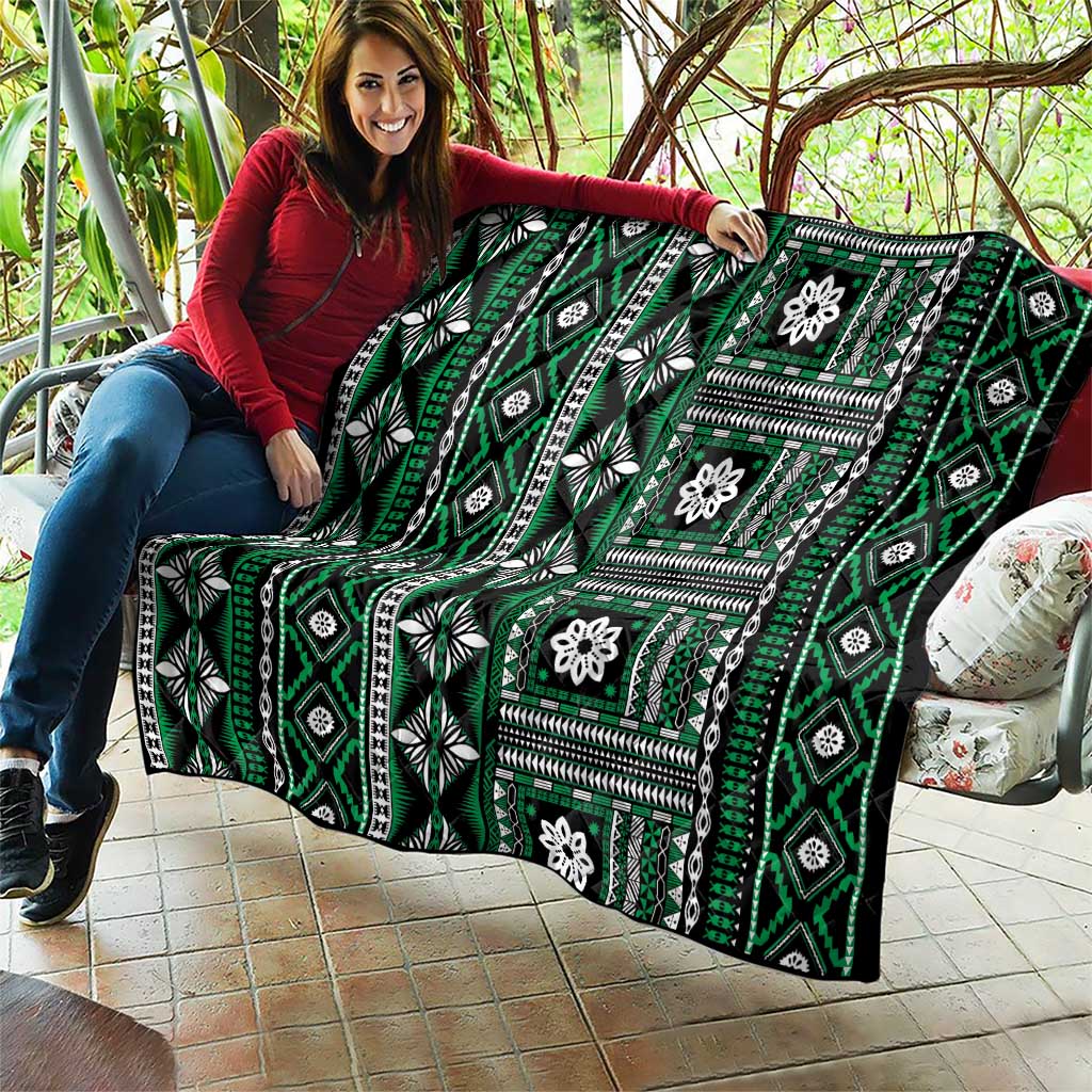 Fiji Masi Tapa Pattern Green Quilt - Polynesian Pride