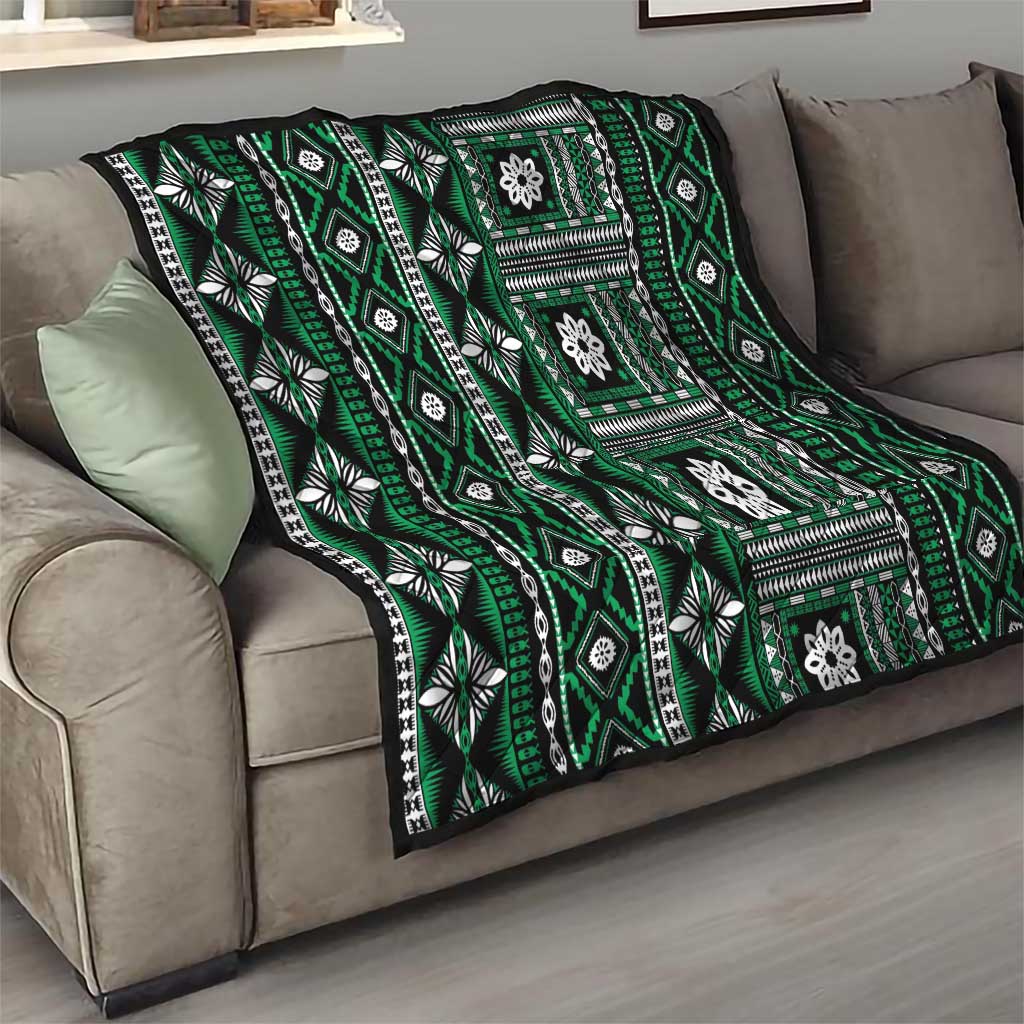 Fiji Masi Tapa Pattern Green Quilt - Polynesian Pride