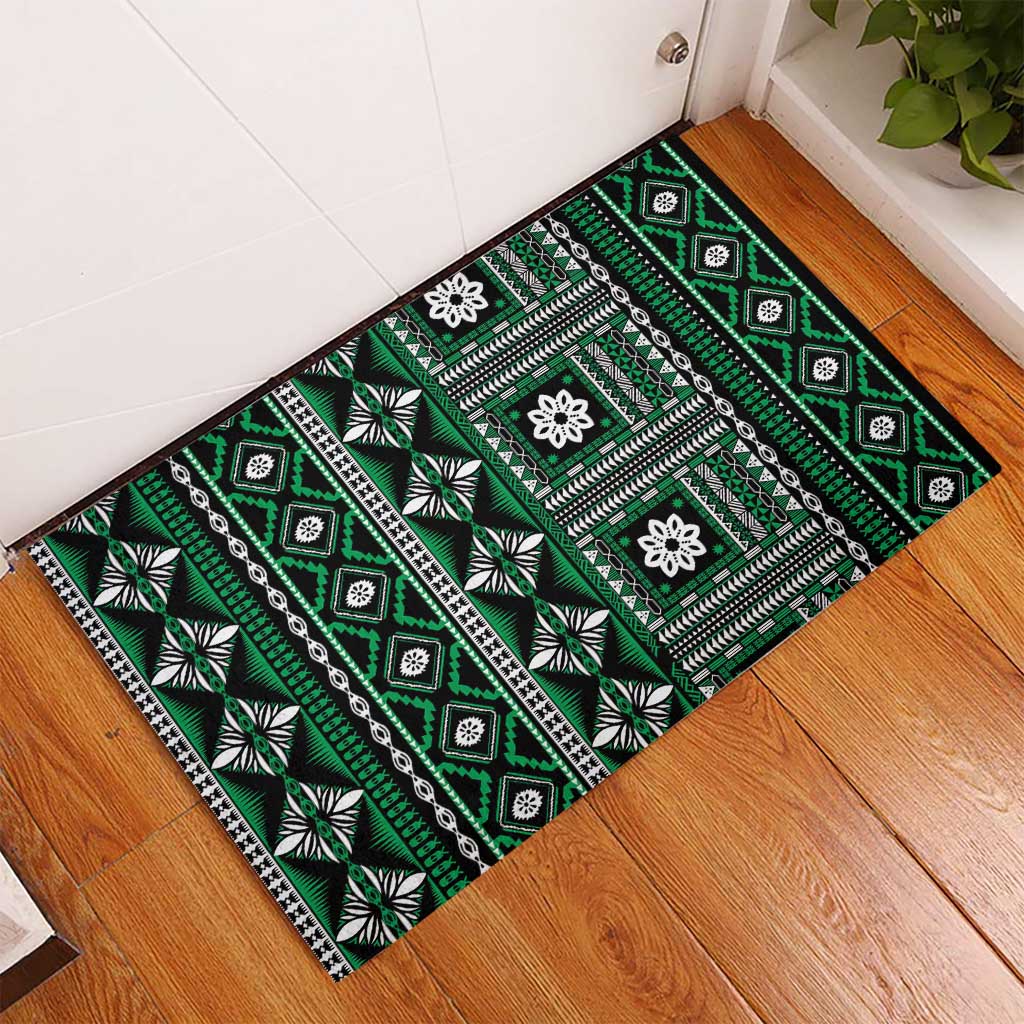Fiji Masi Tapa Pattern Green Rubber Doormat - Polynesian Pride