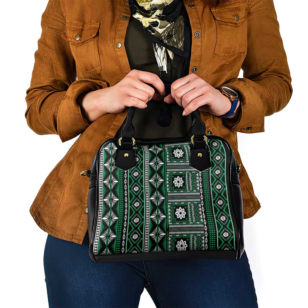 Fiji Masi Tapa Pattern Green Shoulder Handbag - Polynesian Pride