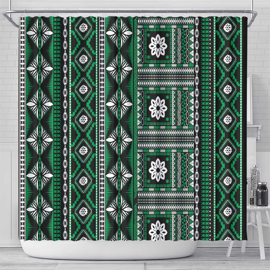 Fiji Masi Tapa Pattern Green Shower Curtain - Polynesian Pride