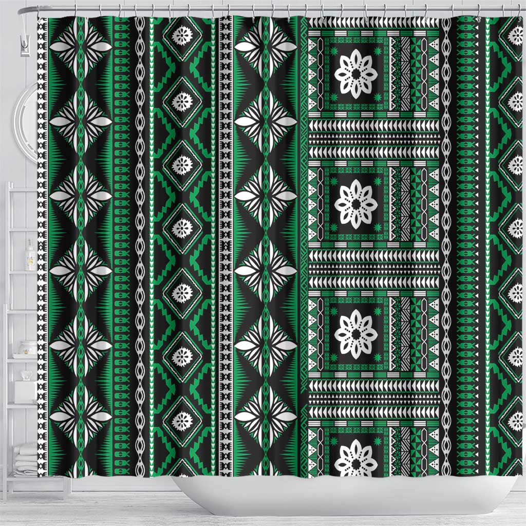 Fiji Masi Tapa Pattern Green Shower Curtain - Polynesian Pride