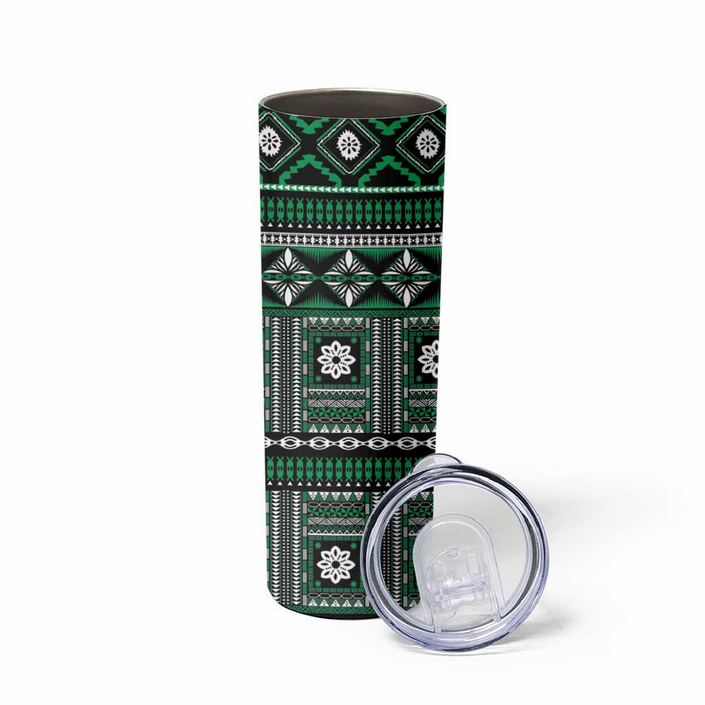 Fiji Masi Tapa Pattern Green Skinny Tumbler - Polynesian Pride