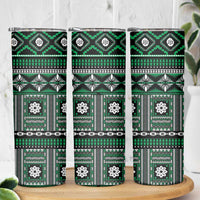 Fiji Masi Tapa Pattern Green Skinny Tumbler - Polynesian Pride
