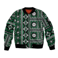 Fiji Masi Tapa Pattern Green Sleeve Zip Bomber Jacket - Polynesian Pride