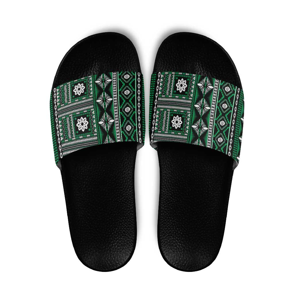 Fiji Masi Tapa Pattern Green Slide Sandals - Polynesian Pride