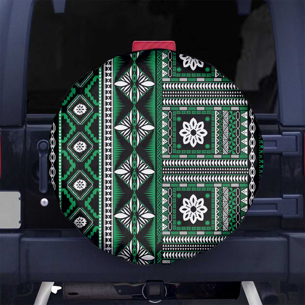 Fiji Masi Tapa Pattern Green Spare Tire Cover - Polynesian Pride