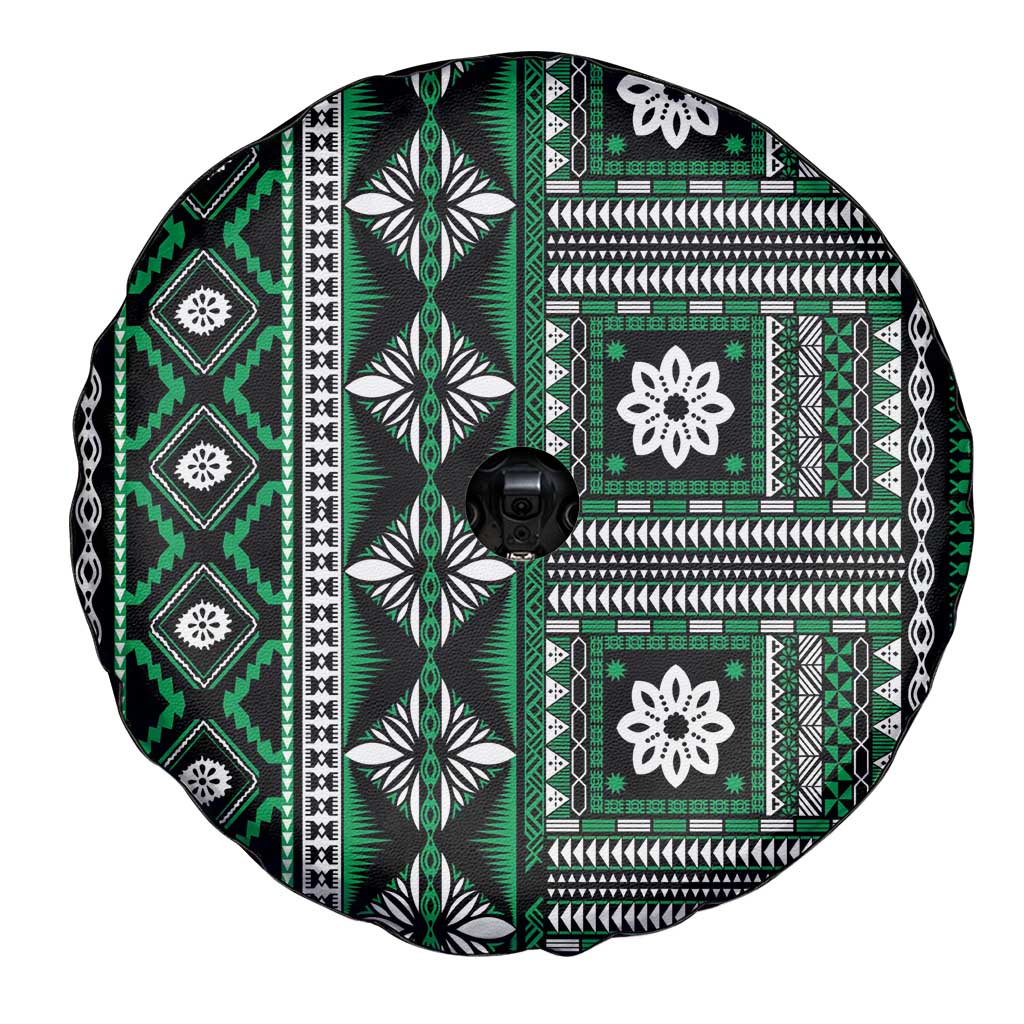 Fiji Masi Tapa Pattern Green Spare Tire Cover - Polynesian Pride