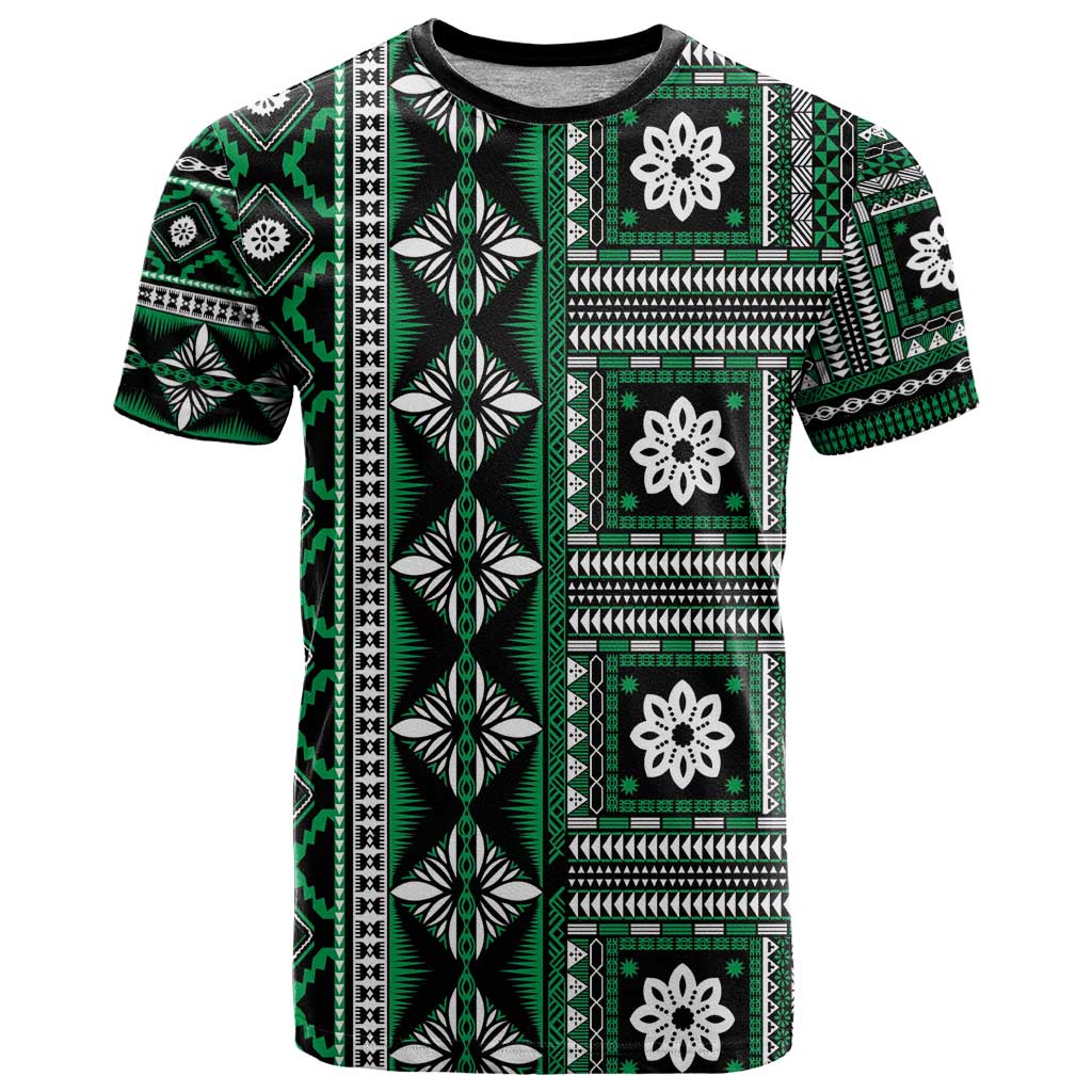 Fiji Masi Tapa Pattern Green T Shirt - Polynesian Pride