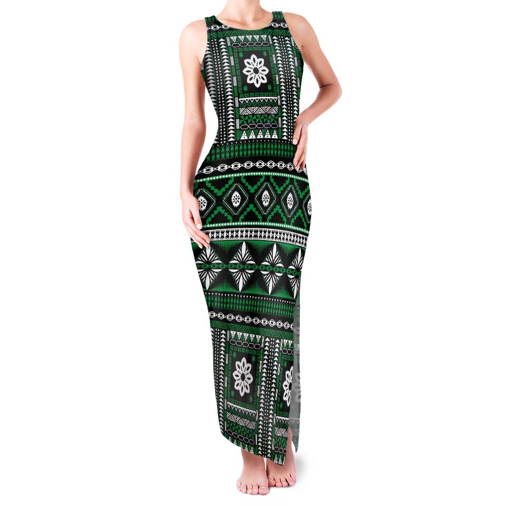 Fiji Masi Tapa Pattern Green Tank Maxi Dress - Polynesian Pride