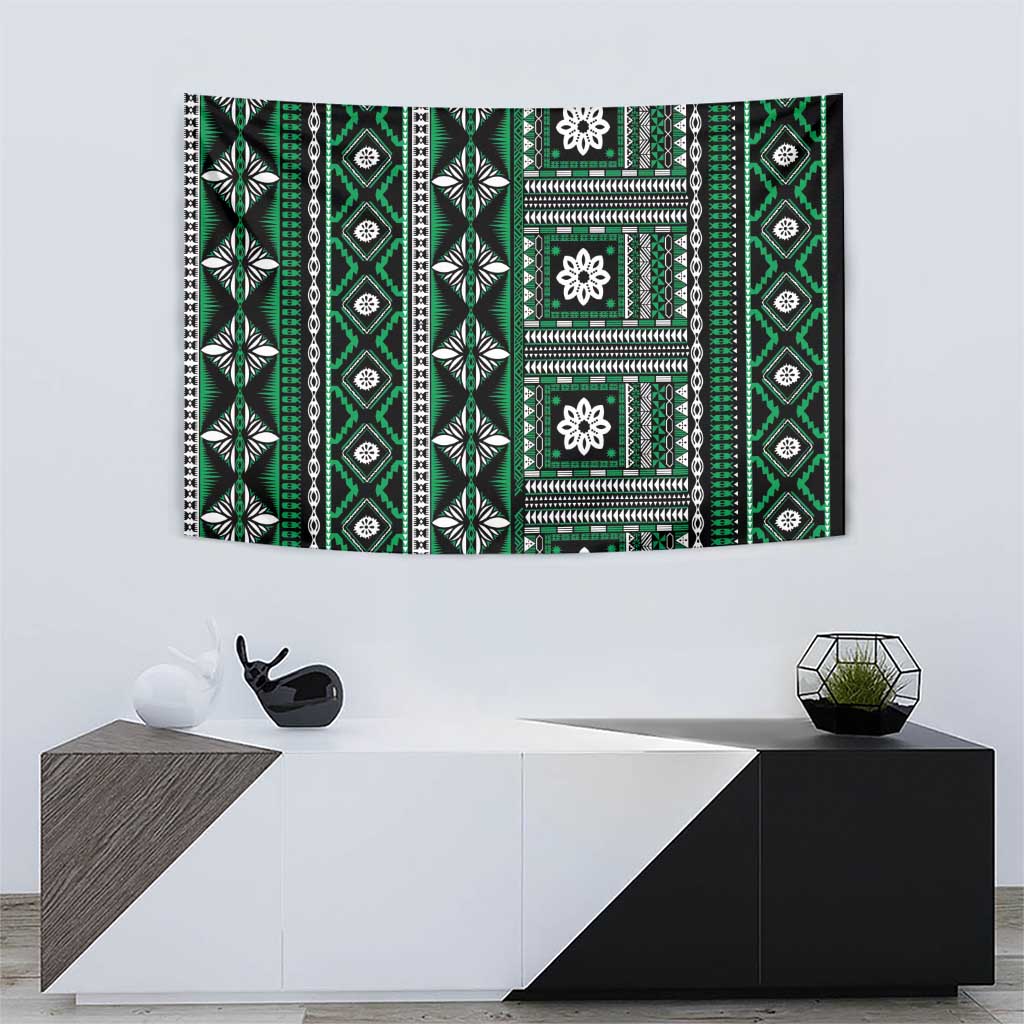Fiji Masi Tapa Pattern Green Tapestry - Polynesian Pride
