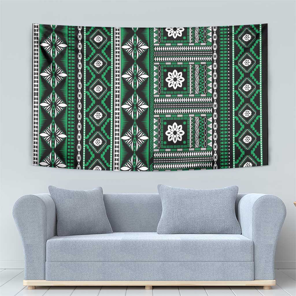 Fiji Masi Tapa Pattern Green Tapestry - Polynesian Pride