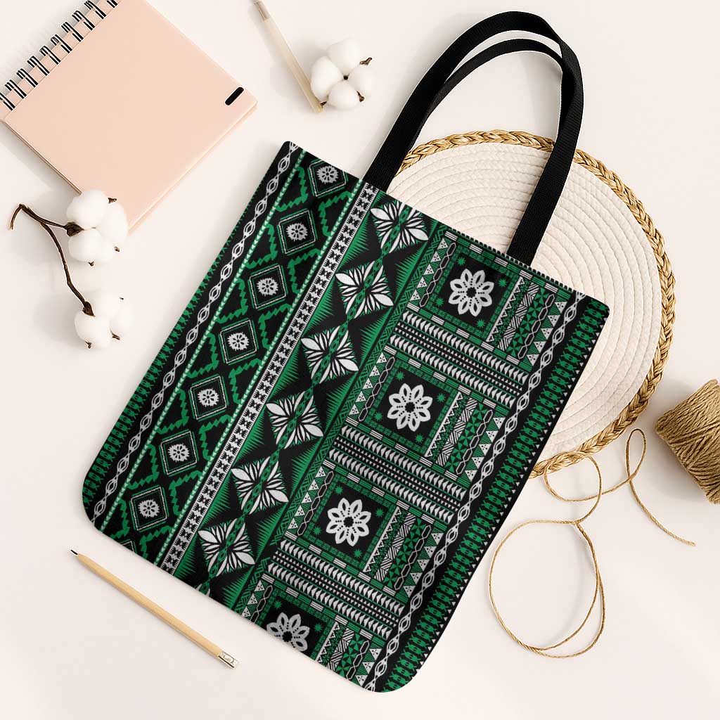 Fiji Masi Tapa Pattern Green Tote Bag - Polynesian Pride