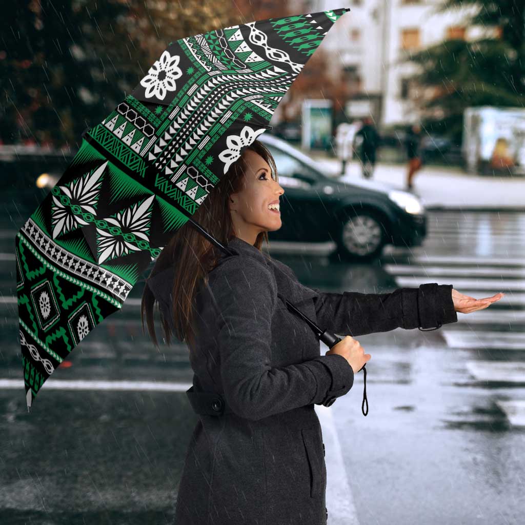 Fiji Masi Tapa Pattern Green Umbrella - Polynesian Pride