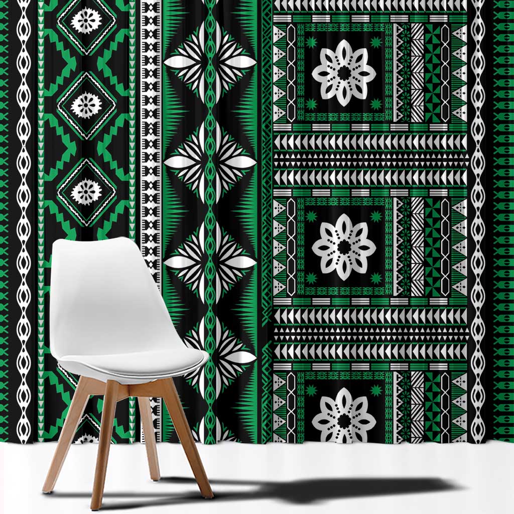 Fiji Masi Tapa Pattern Green Window Curtain - Polynesian Pride