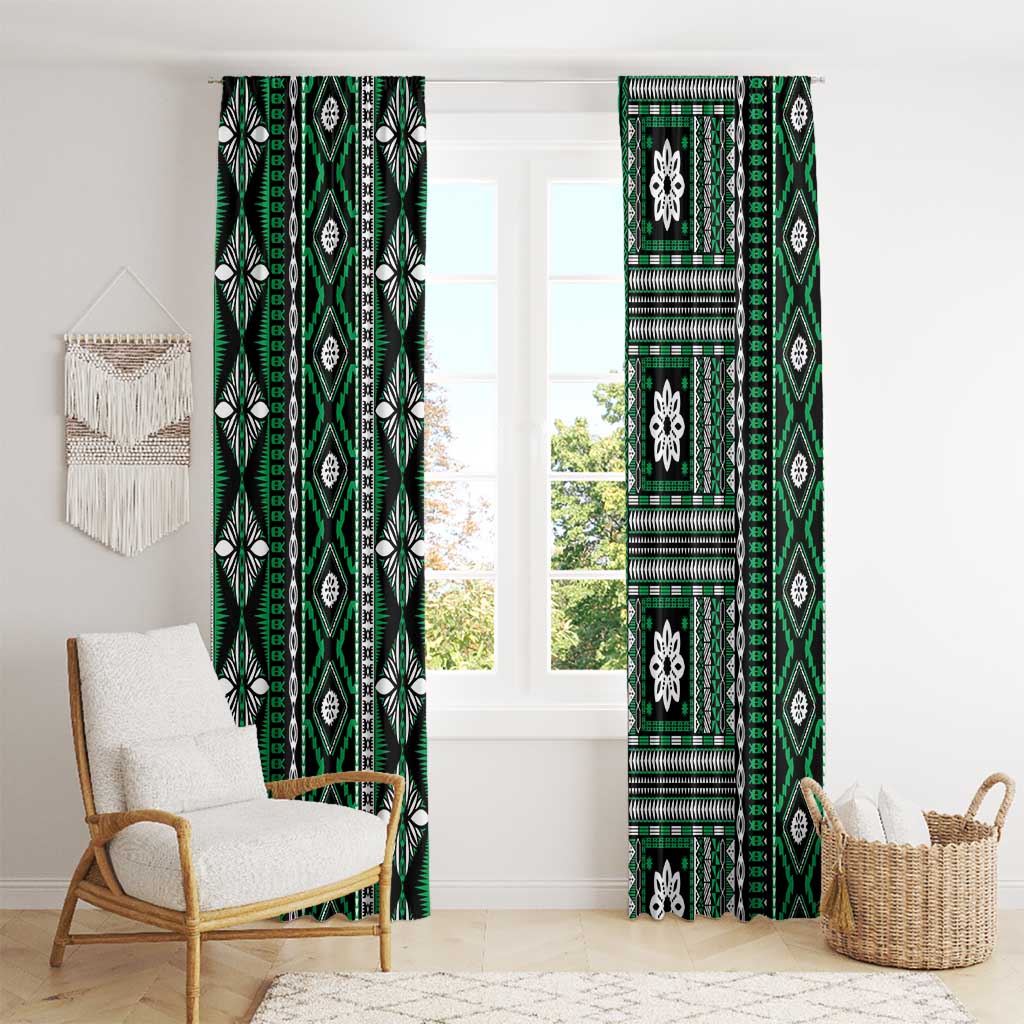 Fiji Masi Tapa Pattern Green Window Curtain - Polynesian Pride