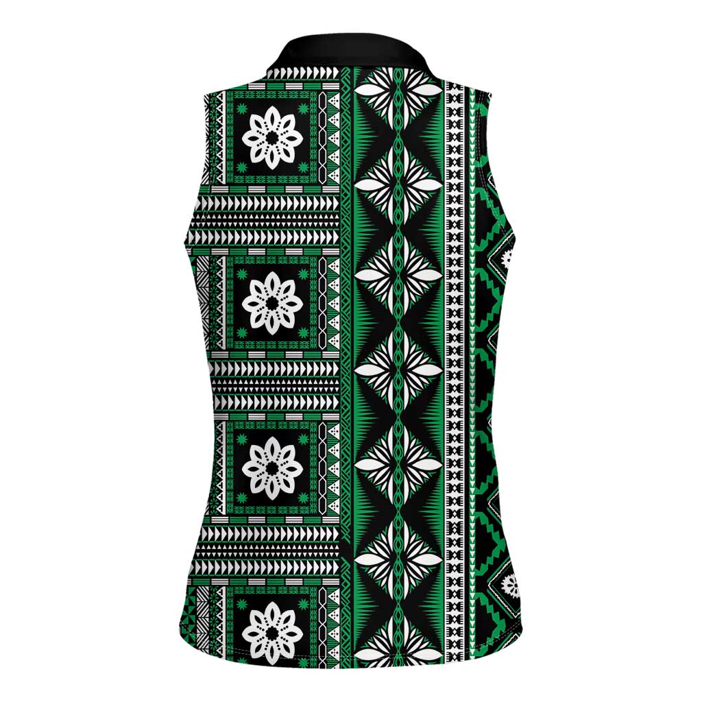 Fiji Masi Tapa Pattern Green Women Sleeveless Polo Shirt - Polynesian Pride