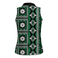 Fiji Masi Tapa Pattern Green Women Sleeveless Polo Shirt - Polynesian Pride