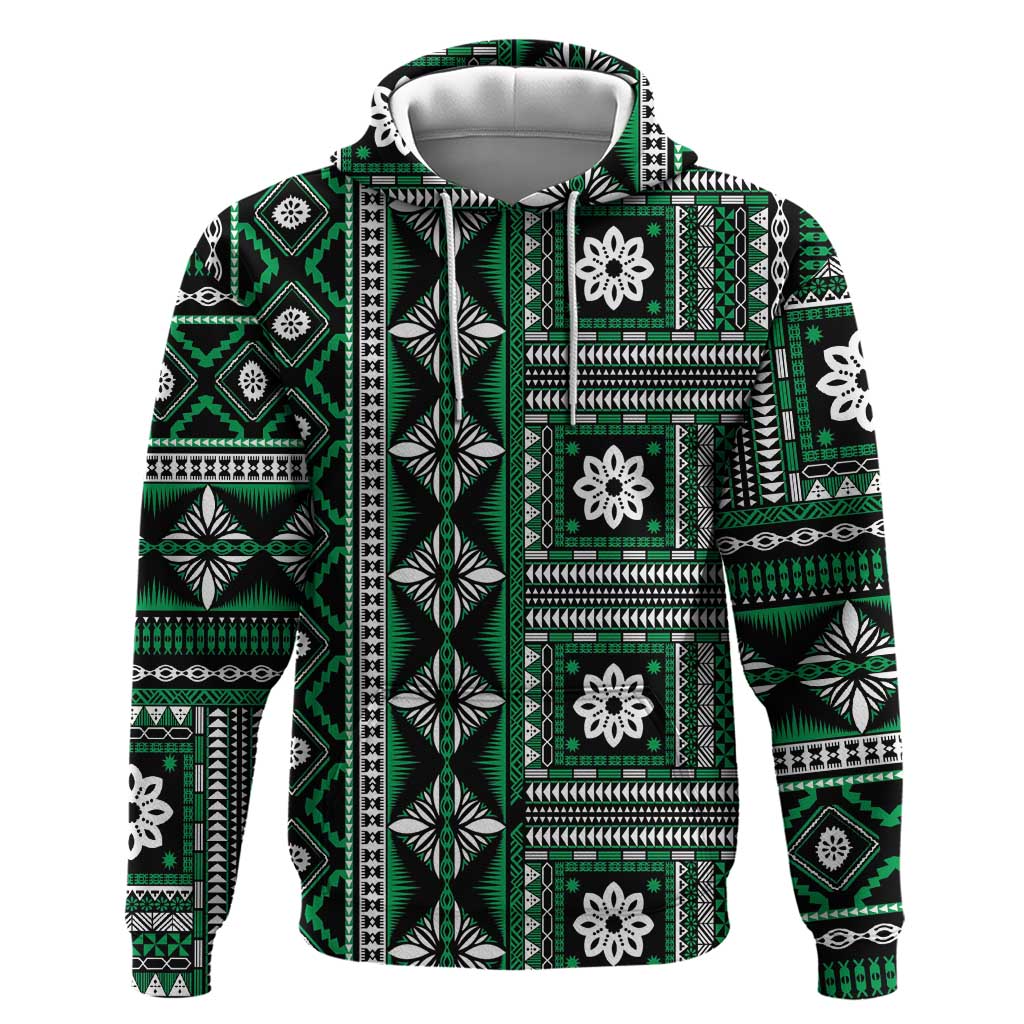 Fiji Masi Tapa Pattern Green Zip Hoodie - Polynesian Pride