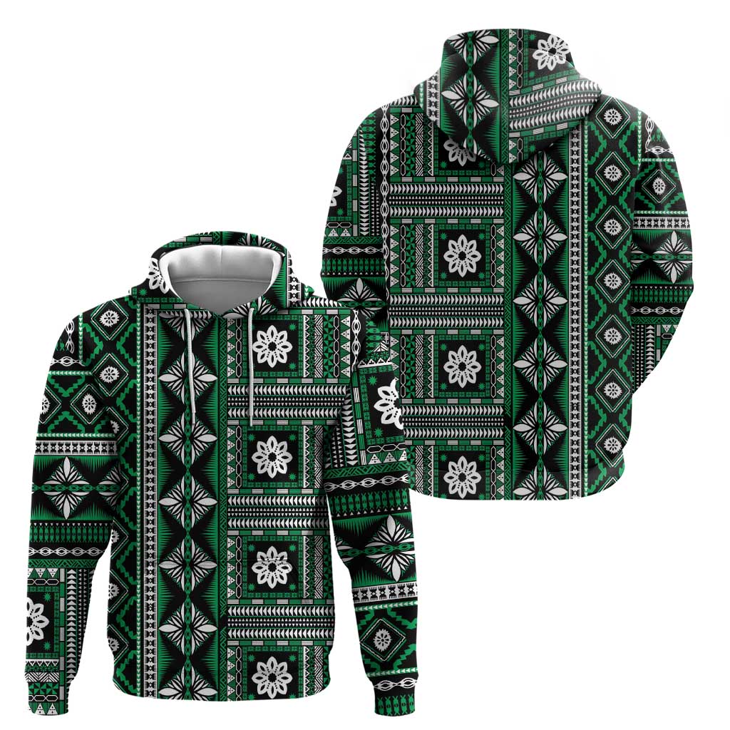 Fiji Masi Tapa Pattern Green Zip Hoodie - Polynesian Pride