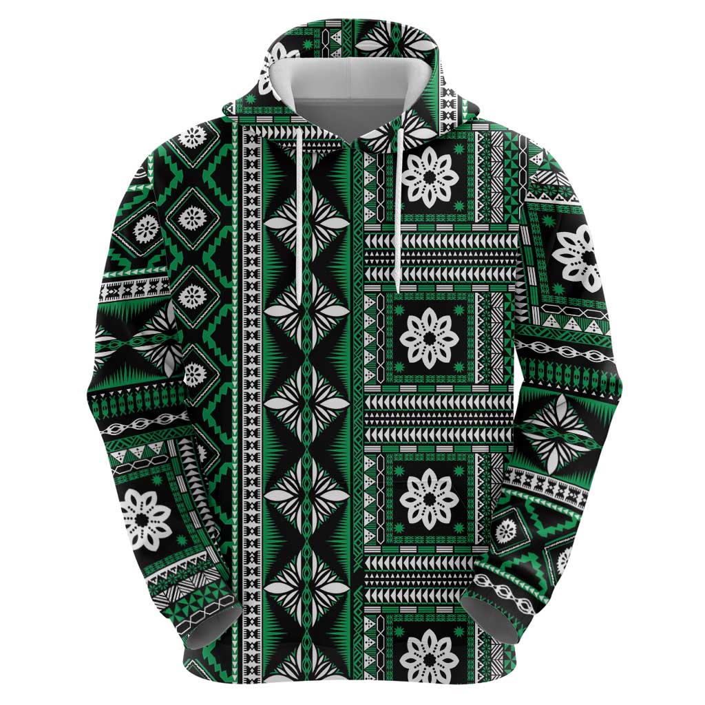 Fiji Masi Tapa Pattern Green Zip Hoodie - Polynesian Pride