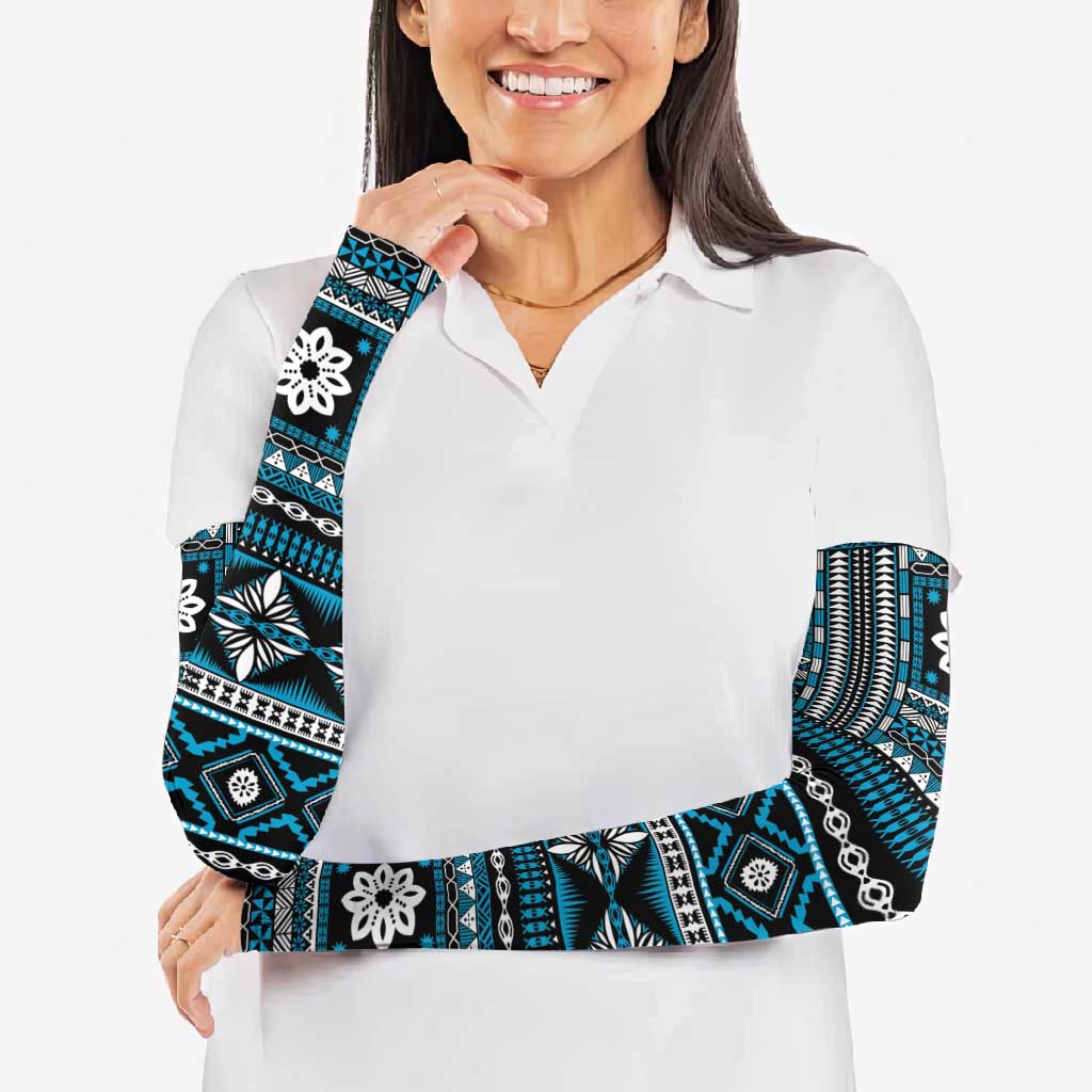 Fiji Masi Tapa Pattern Blue Arm Sleeves - Polynesian Pride