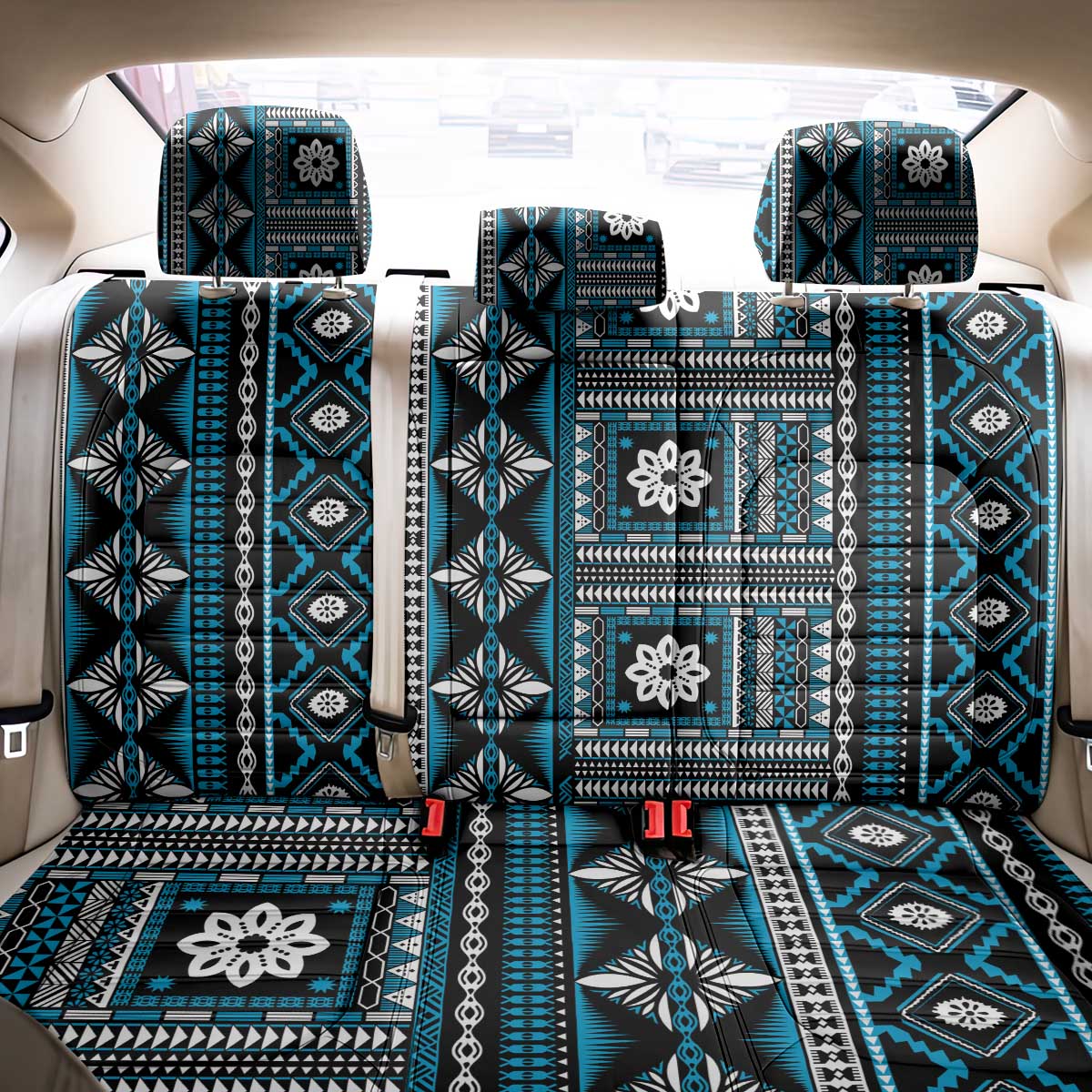 Fiji Masi Tapa Pattern Blue Back Car Seat Cover - Polynesian Pride