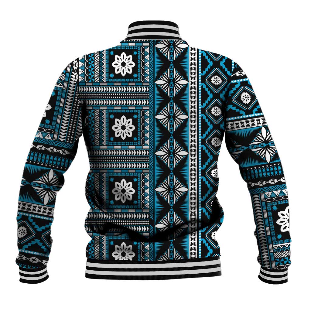 Fiji Masi Tapa Pattern Blue Baseball Jacket - Polynesian Pride