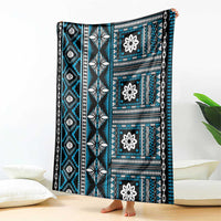 Fiji Masi Tapa Pattern Blue Blanket - Polynesian Pride
