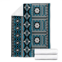 Fiji Masi Tapa Pattern Blue Blanket - Polynesian Pride