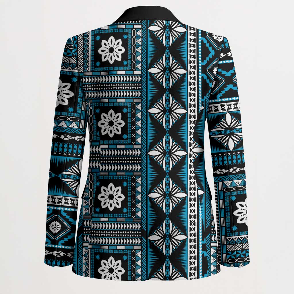Fiji Masi Tapa Pattern Blue Blazer - Polynesian Pride