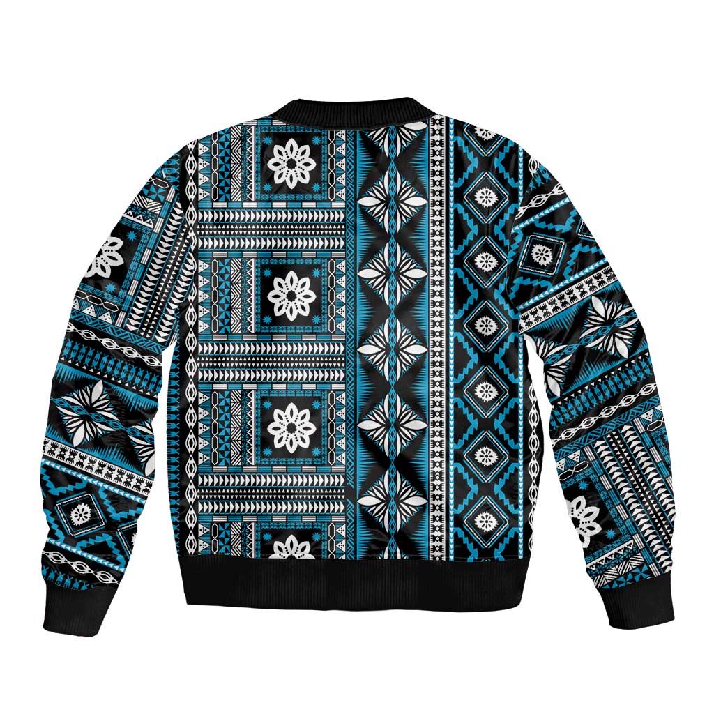 Fiji Masi Tapa Pattern Blue Bomber Jacket - Polynesian Pride