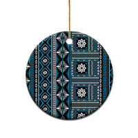 Fiji Masi Tapa Pattern Blue Ceramic Ornament - Polynesian Pride