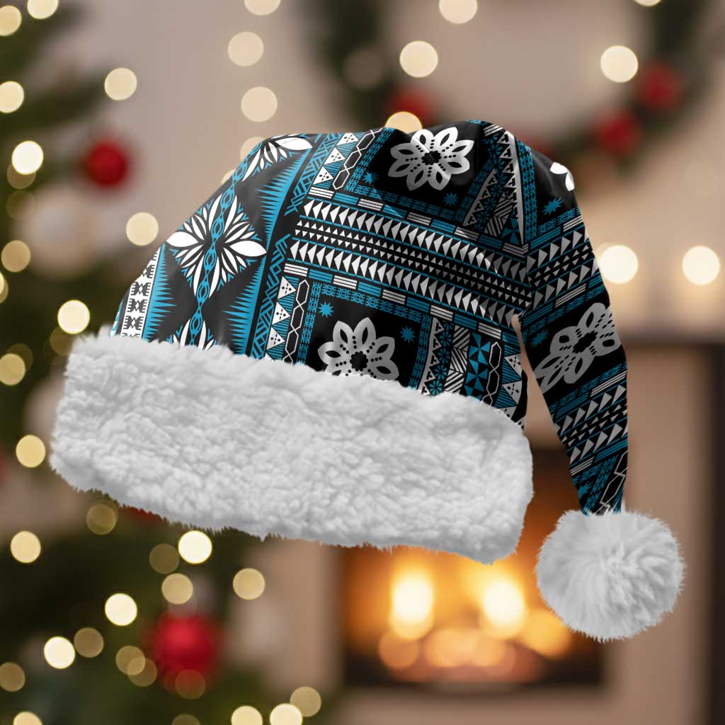 Fiji Masi Tapa Pattern Blue Christmas Santa Hat - Polynesian Pride