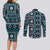 Fiji Masi Tapa Pattern Blue Couples Matching Long Sleeve Bodycon Dress and Long Sleeve Button Shirt - Polynesian Pride