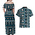 Fiji Masi Tapa Pattern Blue Couples Matching Off Shoulder Maxi Dress and Hawaiian Shirt - Polynesian Pride