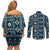 Fiji Masi Tapa Pattern Blue Couples Matching Off Shoulder Short Dress and Long Sleeve Button Shirt - Polynesian Pride