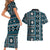 Fiji Masi Tapa Pattern Blue Couples Matching Short Sleeve Bodycon Dress and Hawaiian Shirt - Polynesian Pride