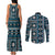 Fiji Masi Tapa Pattern Blue Couples Matching Tank Maxi Dress and Long Sleeve Button Shirt - Polynesian Pride