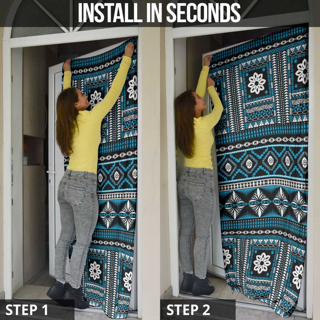 Fiji Masi Tapa Pattern Blue Door Cover - Polynesian Pride